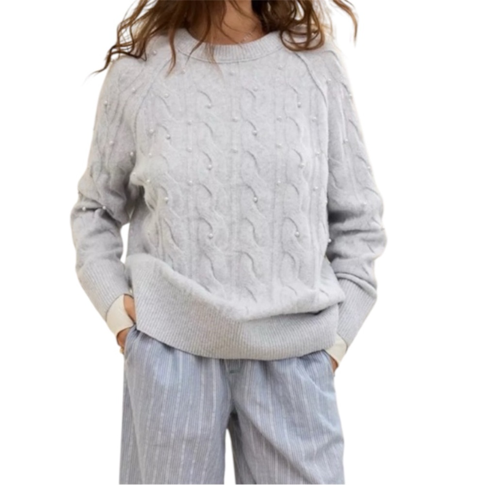 Aerie Unreal Cable Pearl Crew Sweater – Size XXS (Very Oversized) - Picture 3 of 5